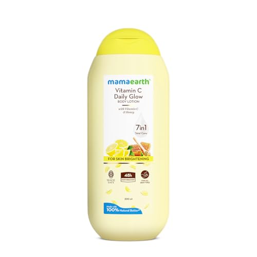 Mamaearth Vitamin C Daily Glow Body Lotion For Skin Brightening with Vitamin C & Honey 200ml | Nourishes Dry Skin | 48 H Moisturization | 100% Natural Butter | Non-Greasy Smooth Skin | All Skin Types