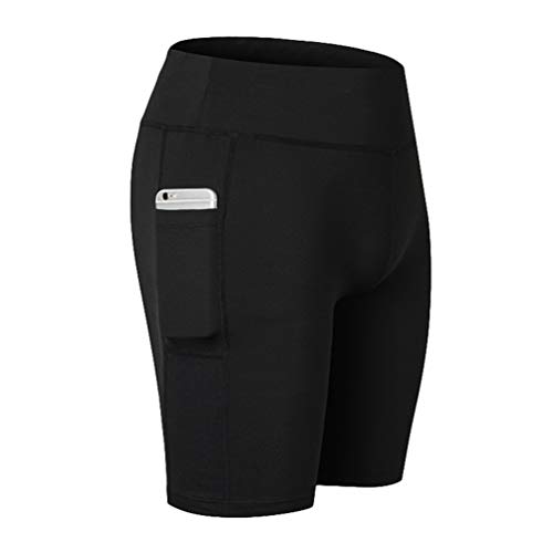 Kaiyei Leggings Cortos Talle Alto Mujer con Bolsillo, Mallas Gym Pantalones Gimnasio Deportivos Fitness Lifting-Cadera Running Short Leggins Compresion Negro L Cover