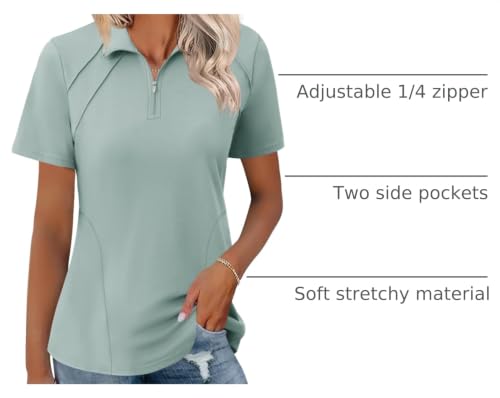 Image of LOMON Womens Golf Polo Shirts Summer Short Sleeve 1 /4 Zip Tops Moisture Wicking Casual Tennis Activewear with Pockets