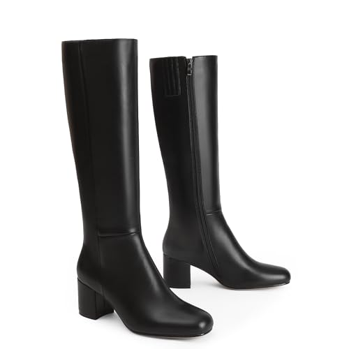 iiimmu Knee High Boots for Women Round Toe Chunky Heel 2.5 IN Tall Boots Side Zip Faux Leather2