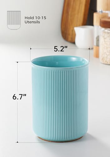 Image of LoeJan Utensil Holder, Extra Large Utensil Crock, Stable Ceramic Utensil Organizer, Cooking Tool Organizer Set for Kitchen Counter Farmhouse Decor, Turquoise