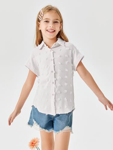 Image of Haloumoning Girls Button Down Shirts Short Sleeve Kids Casual Chiffon Blouse Summer Tops T-Shirt