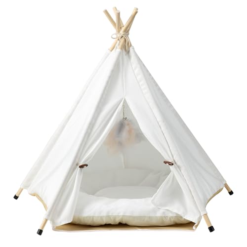 The Cat Ladies Cat Teepee - White Small Dog Tent Bed with a Soft Inner Cushion - Indoor Pet Teepee...