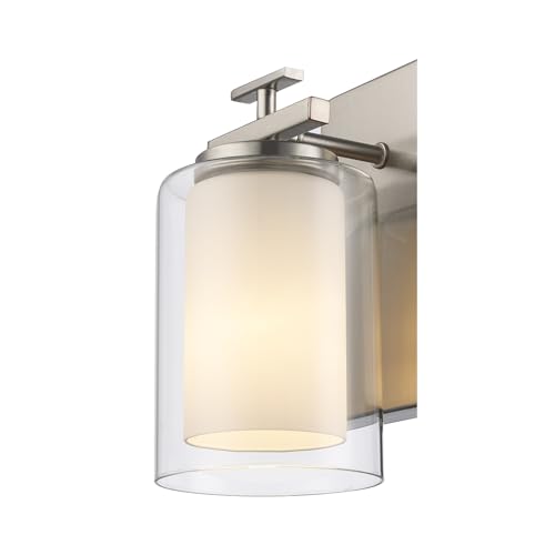 Image of TRANS GLOBE 22481 BN I Lisbon Collection 8 Inch One-Light Wall Sconce /Vanity - in a Brushed Nickel Finish | Metal Housing I Clear & Frosted Shades I Modern Contemporary Fixture |