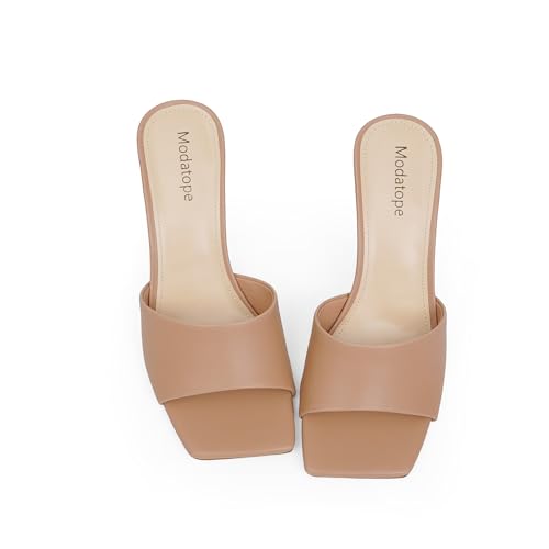 Image of Modatope Womens Heeled Sandals Open Square Toe Heels Chunky Block Heel Slip On Sandals for Women