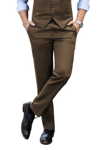 Mens Vintage Tweed Dress Pants Slacks Trousers Regular Fit Suit Pants for Men