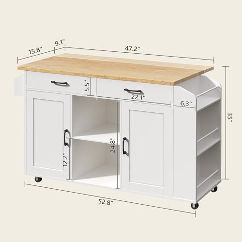 Kitchen-Island-on-Wheels-472In-Rolling-Kitchen-Island-Table-with-Drop-Leaf-Kitchen-Storage-Island-with-Drawer-Spice-Rack-Towel-Rack-Rolling-Kitchen-Cart-White-and-Natural-KINW12801N1 Kitchen Island on Wheels 472In Rolling Kitchen Island Table with Drop Leaf Kitchen Storage Island with Drawer Spice Rack Towel Rack Rolling Kitchen Cart White and Natural KINW12801N1