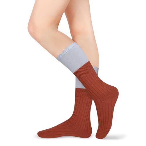 Image of Benefeet Sox Crew Socks for Women Retro Cotton Ribbed Knit Casual Socks Solid Color Athletic Sock