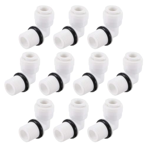Recogwood Lot de 10 raccords coudés pour filtre à eau, filetage mâle G1/4" vers robinets à boisseau sphérique en plastique G1/4", connecteur rapide pour raccords de filtre à eau osmose inverse RO