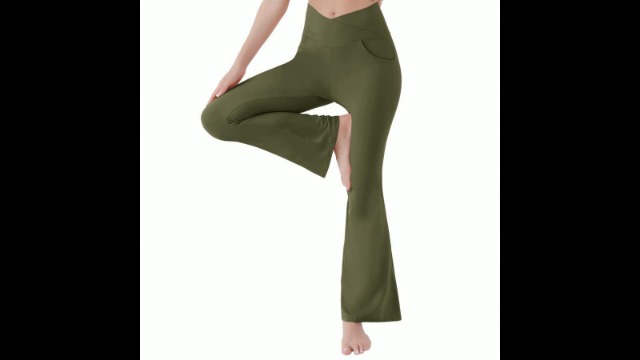 Pantaloni Yoga A Zampa Larga Per Donna, Vita Alta Push Up, Con Tasche E Coulisse, Elasticizzati E Bootcut - 3