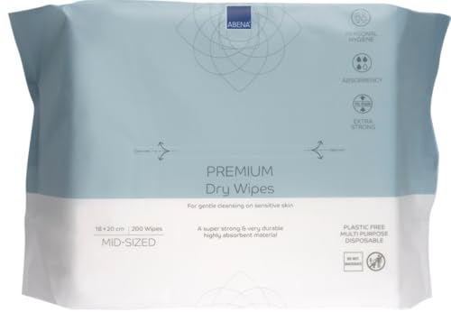 ABENA Premium Dry Wipes | Pack of 200 | 20 x 18cm | Multifunctional Cleansing | For Easy & Effective Everyday Cleaning | Disposable Towels Body Wipes Facial Towels.