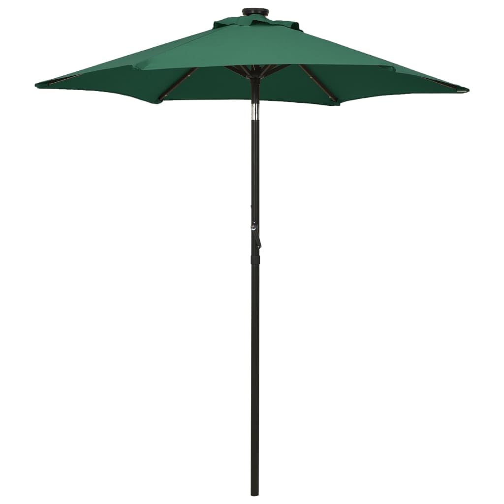 Sombrilla de Jardín con 12 LED y Diseño Inclinable, Impermeable y con Protección UV, Plegable y Portátil para Terraza, Patio o Jardín, Poste de Aluminio y 6 Varillas