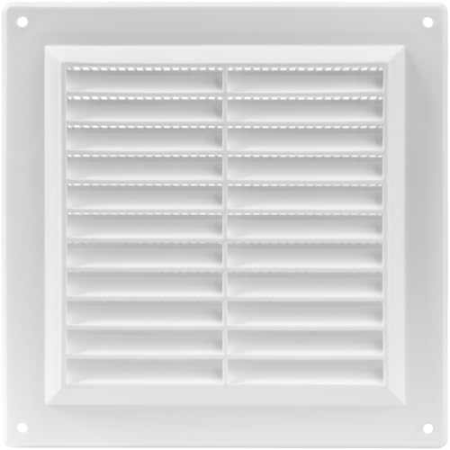Vent Systems 150 x 150 mm / 6 x 6 Inch Square Plastic Air Vent Cover - Indoor/Outdoor Louvered Wall Grille with Mesh Screen, HVAC Vent Cover for Intake and Exhaust for Wall, Ceiling, Shed