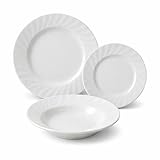 Cecaro Group Set Piatti 18 Pezzi in Ceramica Bianca Margherita – Servizio da Tavola Elegante e Monocromatico – 6 Piatti Piani, 6 Piatti Fondi, 6 Piatti Frutta