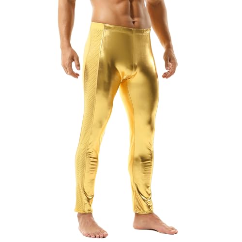 YOOBNG Leggings Actifs en Simili-Cuir pour Hommes - Pantalons Moulants Métallisés Tenue de Club