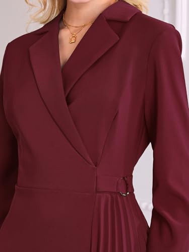 Image of Hobemty Women's Wrap Dress A-Line Pleated Midi Long Sleeve Dresses