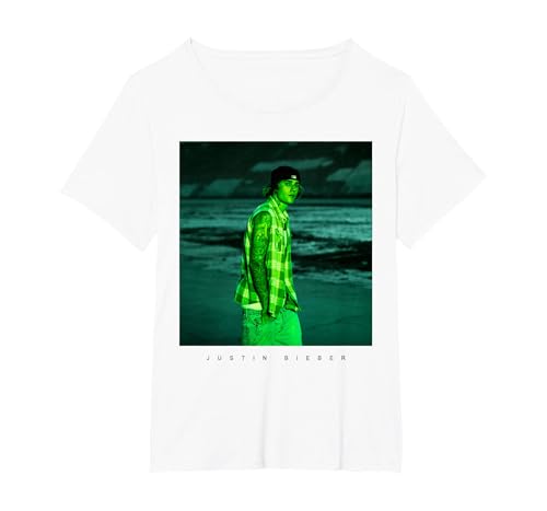 Official Justin Bieber Photo White T-Shirt, Women's Plus, White, 2X