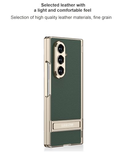 Image of Midkart Magnetic Case Compatible with Samsung Galaxy Z Fold 7 Release 2025 Hinge Protection Leather Cover with Stand Electroplated Camera Protection, Green & Gold