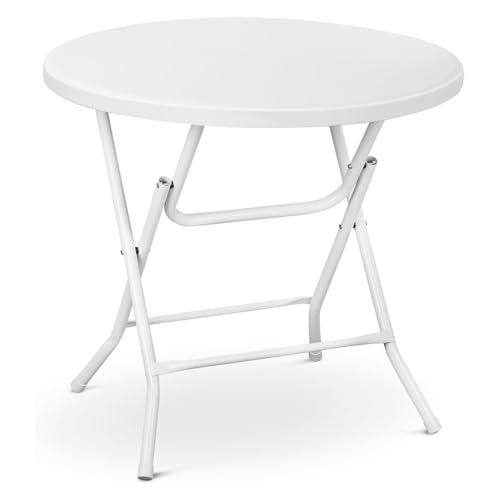 Cocktail Table 32'' Portable Folding Bar Height Table, Compact Round High Top Plastic & Steel Bistro with Removable Legs for Indoor Outdoor RV Patio C