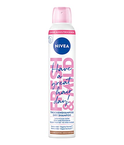 Nivea Champú seco Fresh & Mild para tonos de cabello medio (200 ml), champú seco extra suave con fragancia agradable, champú para cabello seco para una frescura duradera