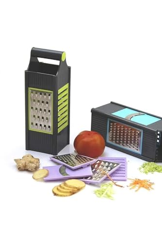 Image of ARTO 4 in 1 Handy Smart Vegetable Slicer Fruit Slicer ABS and Stainless Steel Four Sided Boxed Grater with Handle Chopper Fruit Slicer Potatoes Peeler Attach 4 Blades (Multicolor) (2)