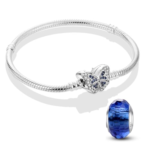 HappyStar 925 Sterling Silver Snake Chain Bracelet compatible with Pandora charms With Fashion Classics Clasp Charm Bracelets for Women Mother's Day Gift for MOM's（With Spacer Beads