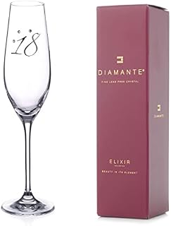 DIAMANTE Swarovski"18th Birthday" Champagne Flute  Single Crystal Champagne Glass with Platinum 18 Embossed and Swarovski Crystals  Gift Boxed