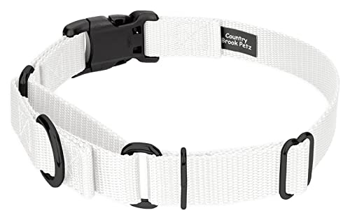 Country Brook Petz - Made In The Usa - Durable Nylon Martingale With Deluxe Buckle - 30+ Vibrant Color Options (White, 1 Inch, Medium) #TOP5