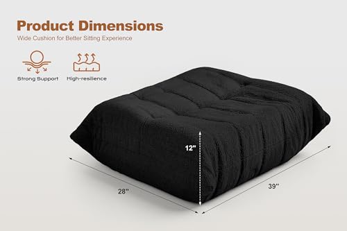 Image of Bean Bag Pouf Ottoman, Foot Stool, Foot Rest with Memory Foam Filled, Rectangle Ottoman for Living Room, Bedroom, Office (Black Teddy)