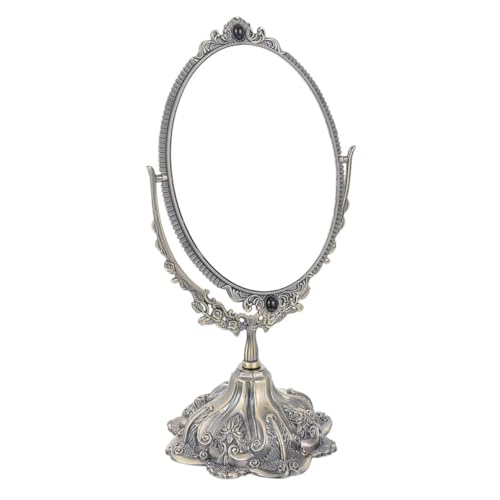 Mobestech Vintage Double-Sided Metal Makeup Mirror Large Oval Rotatable Desktop