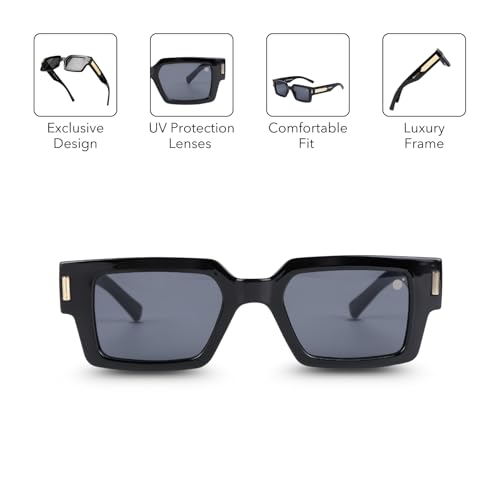 Image of MOONX Gemini UV Protected Rectangular Sunglasses for Men & Women | PC Frame | PC Lens | Stylish Unisex Eyewear for Driving, Travel & Casual Outings