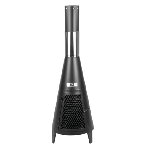 KCT Contemporary Chiminea - Outdoor Fire Pit with Chimney and Poker