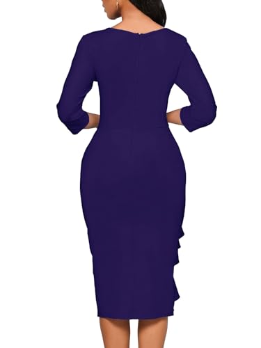 Image of Church Dresses for Women 3 /4 Sleeve Ruffle Vintage Bodycon Cocktail Work Midi Pencil Dress