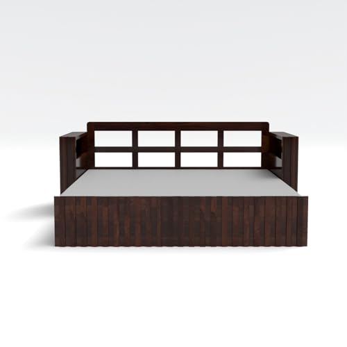 Image of Kunjal Furniture Solid Sheesham Wood Sofa Cum Bed with Storage for Living Room | Natural Finish | 3-Seater Convertible Sofa Bed | Handmade Wooden Furniture (Walnut, American)