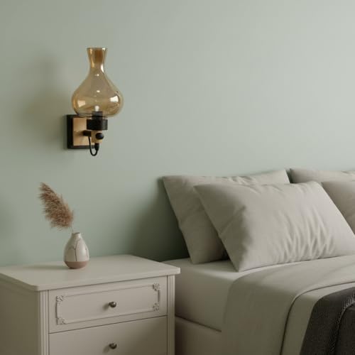 Image of BrightLyt Stylish Glass Wall Lights for Living Room, Home Decoration Wall Lamps for Bedroom /Bathroom, Mirror Side Wall Scone Fixtures, Classic Design (Wood, Metal & Glass)