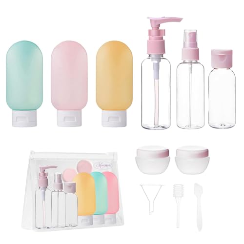 MAYCREATE® Travel Bottles for Toiletries 11pcs Kit, Leak Proof Travel Containers Squeeze Bottle for Travelling, Spray Bottles Cream Jars Refillable Dispenser Bottle Set for Shampoo Lotion, BPA-Free
