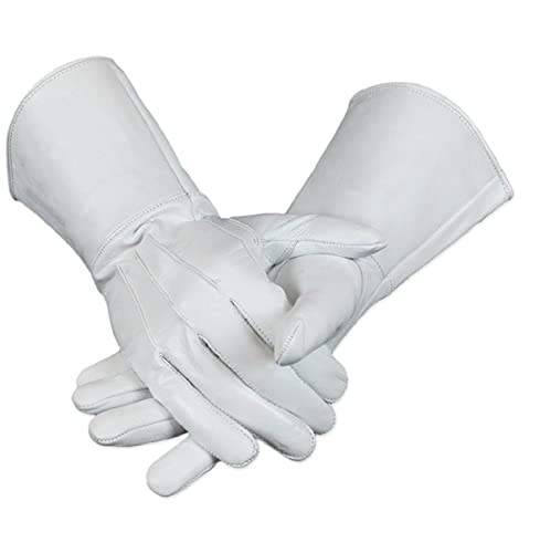 Gloves007 White Leather Long Arm Cuff Medieval Unlind Gloves (XX-Large)