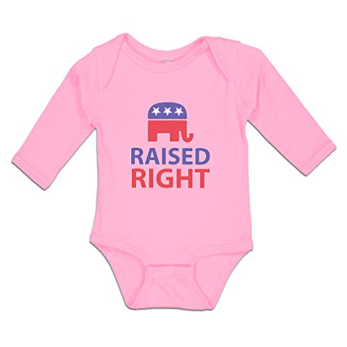 Baby Clothes Long Sleeve Bodysuit Raised Right with an American Republican Flag Boy & Girl Cotton Soft Pink Design Only 6 Months