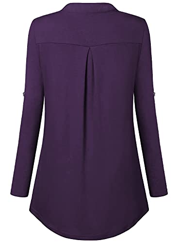 Image of Bulotus 3 /4 Length Sleeve Womens Striped Tops Zipper V Neck Collared Blouses Business Casual Tunics 2026 Spring Trendy