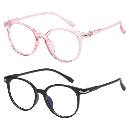 Image of OWL Round Blue Light Blocking Fake Eyeglasses for Women Men - Lightweight Frame, Anti UV400 Rays Protection Eyewear - 2 Pack
