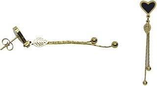 Stainless Steel Long Earing Heart & Tree Leaf Design For Girl - Gold Black