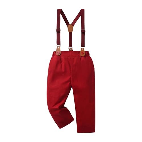 Image of Boarnseorl Baby Boys Pants Sets, Infant Long Sleeve Shirt + Pants + Bow Tie + Suspenders Outfits
