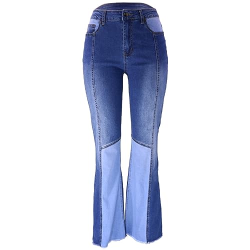 Women's Jeans High Waist Fashionable Trendy Dual Tone Patchwork Bell Bottom Jeans