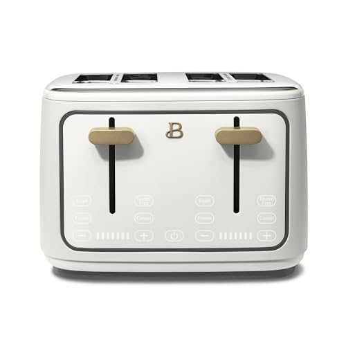 Beautiful 4-Slices Toaster with Touch-Activated Display, Soft Matte Finish, Extra-Wide Self-Adjusting Slots, 7 Browning Settings, 1800-Watt Power, Removable Crumb Tray, Cord Wrap (White Icing)