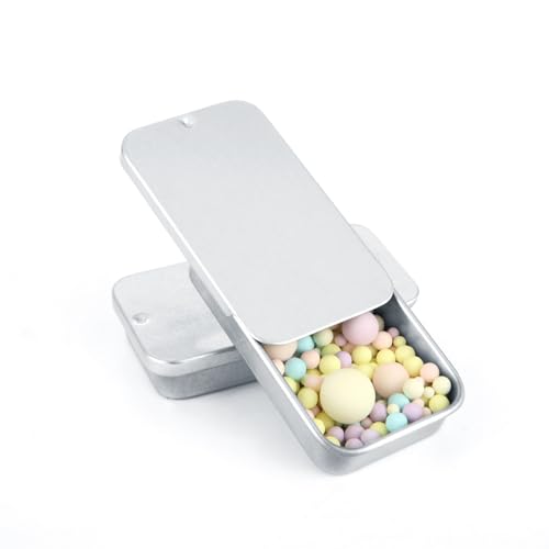 Image of DAJAVE 100 Pack Mini Metal Tin Containers, 0.5 oz Rectangle Metal Tin Box with Slide Lids for Lip Balm, Jewelry, Crafts, Pills (Silver)