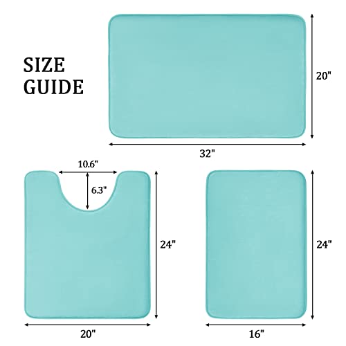 Image of YIHOUSE Bathroom Rug Sets 3 Piece, Memory Foam Bath Mat, Non Slip Super Absorbent Soft Bathroom Mats, Machine Washable Bathroom Floor Mats Sets for Sink,Tub, Shower and Toilet,Teal
