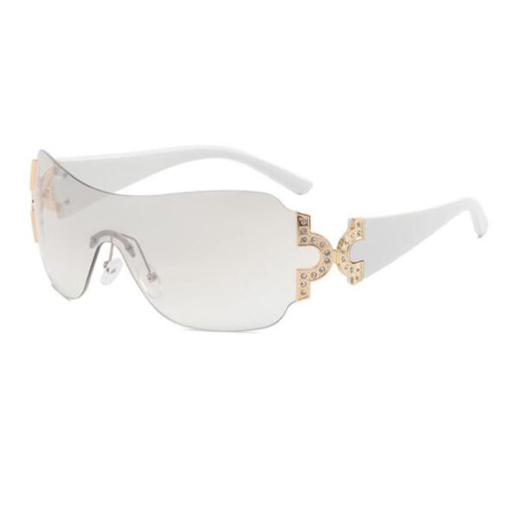 One Piece UV400 Anti Ultraviolet Sunglasses Rimless Futuristic Wrap Around Sunglasses Metal Diamond Sunglasses