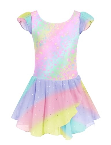 Image of Arshiner Girls Ruffle Sleeve Ballet Dance Dress Tutu Skirted Leotard