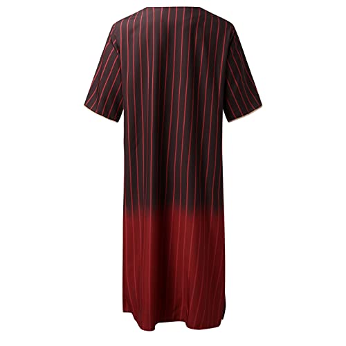 Men's Muslim Kaftan Thobe Long Sleeves Linen Robe Arabic Prayer Eid Clothes V Neck Long Night Gown Shirt Loungewear4