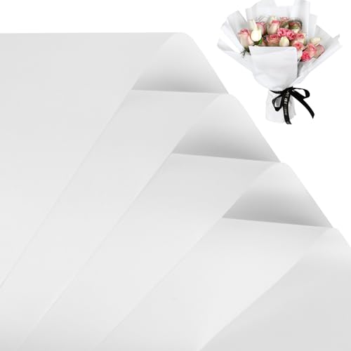 FUHITIM 20 Sheets Flower Wrapping Paper -Waterproof Floral Bouquet Wrapping Paper Used for DIY Crafts Gift Packaging Florist Supplies Packaging Paper for Wedding Birthday Gift (White)